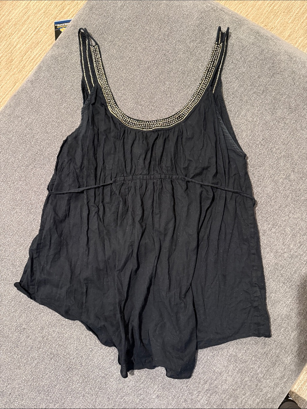 Vintage free people Black Beaded Scoop Neck Women’s Tank Top